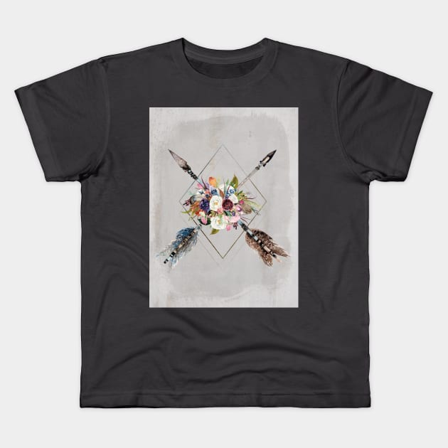 Tribal Dreams - Flowers and Arrows Kids T-Shirt by Amanda Jane